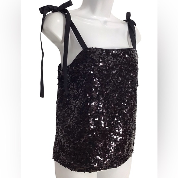 A/X Armani Exchange Black Sequin Sleeveless Blouse Size Small - Picture 2 of 7